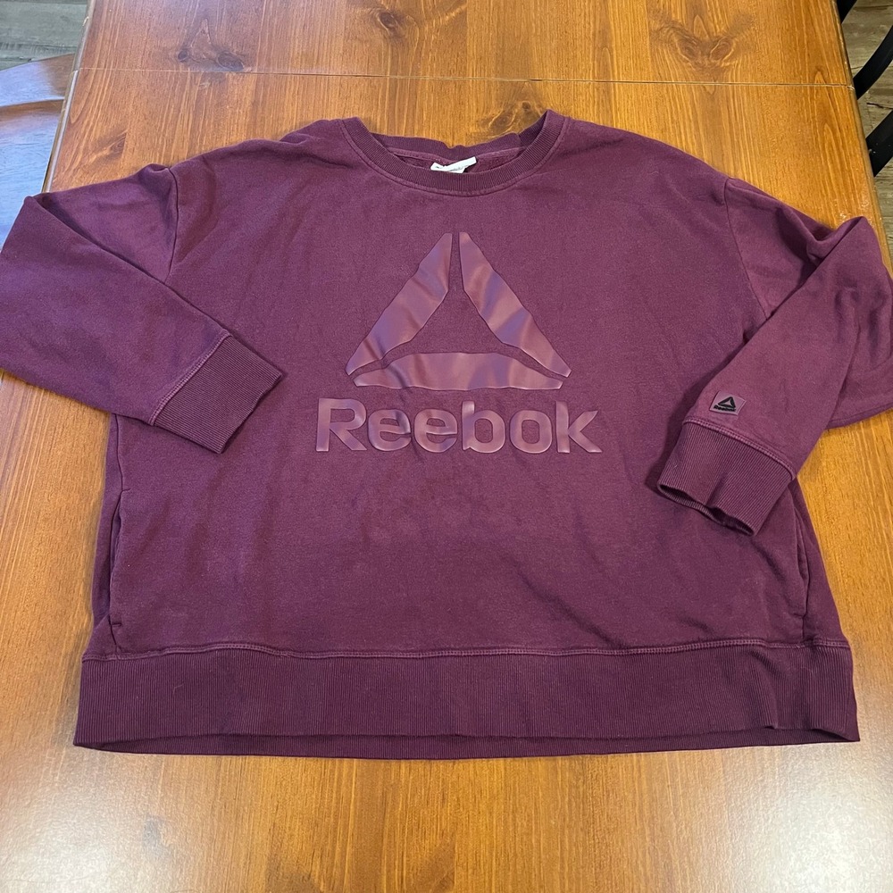 Reebok Womens XXL Pullover Crewneck Sweatshirt Logo Maroon‎ Athleisure Casual